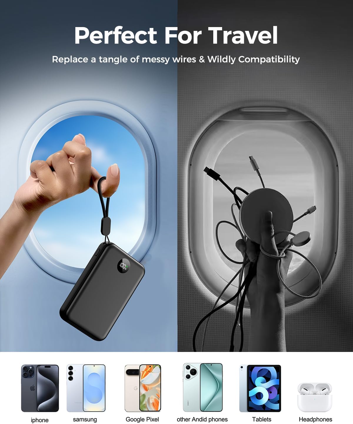 Power Bank Fast Charging 27000mAh, 22.5W Portable Charger(USB-C Input & Output), PD 3.0 QC 3.0 External Mobile Phone Battery with LED Display, Compatible with iPhone 16 15 14 13 12 Pro Max and More