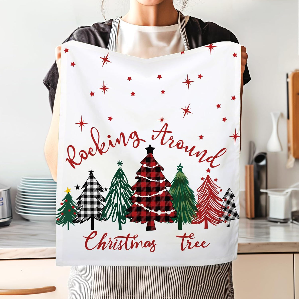 Arquiel 4 Pcs Snowman Kitchen Towel 100% Cotton Winter Absorbent Dish Towel 70 x 48 cm Housewarming Christmas Tree Decorative Hand Towel for Dining Home