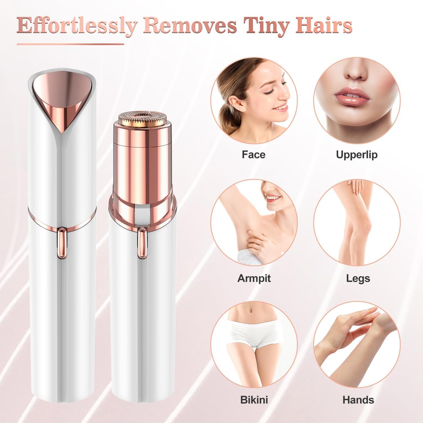 Vexloria Facial Hair Remover for Women, Face Hair Trimmer, Rechargeable Women's Facial Shaver, Painless Lady Shavers for Women for Face Hair, Upper Lips, Peach Fuzz, Bikini Body-White