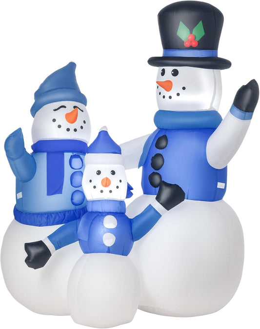 HOMCOM 4ft Inflatable Christmas Snowmen Family Xmas LED Outdoor Indoor Holiday Decorations Yard