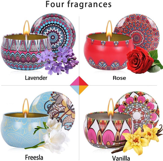 Scented Candles Gifts for Women, Soy Vanilla Candle Presents for Women,4 Pack Metal, Birthday Gifts for her, Mother's Day, Christmas