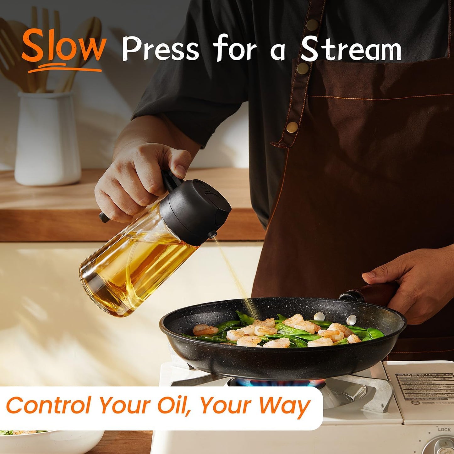 TrendPlain 470ml Olive Oil Spray Bottle - 2 in 1 Olive Oil Dispenser Bottle for Kitchen Accessories - Kitchen Gadgets, For Air Fryer - Black
