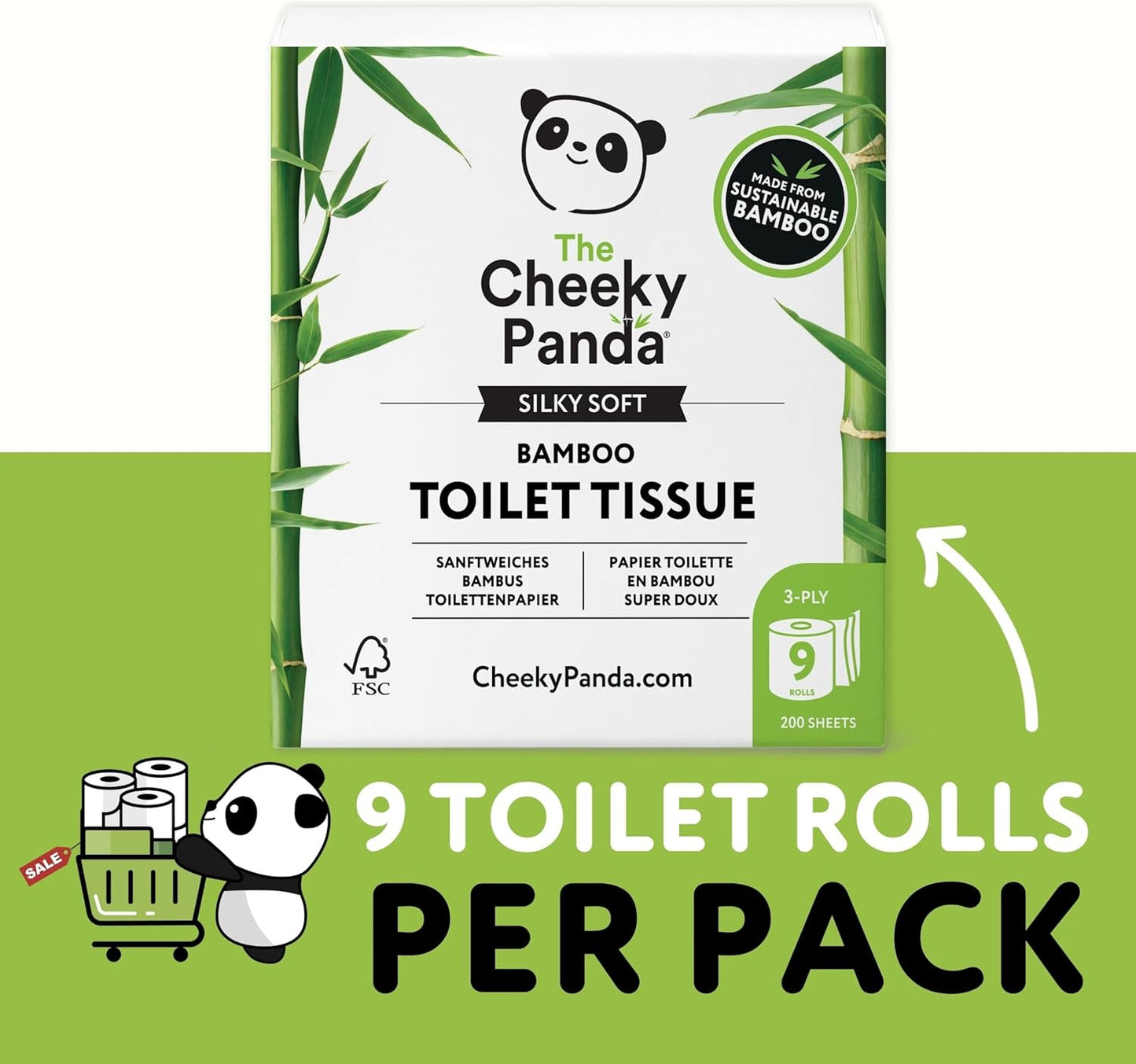 The Cheeky Panda Bamboo Toilet Paper – 9 Rolls of Toilet Paper | Plastic Free Packaging and Sustainable Toilet Tissue | 100% Compostable