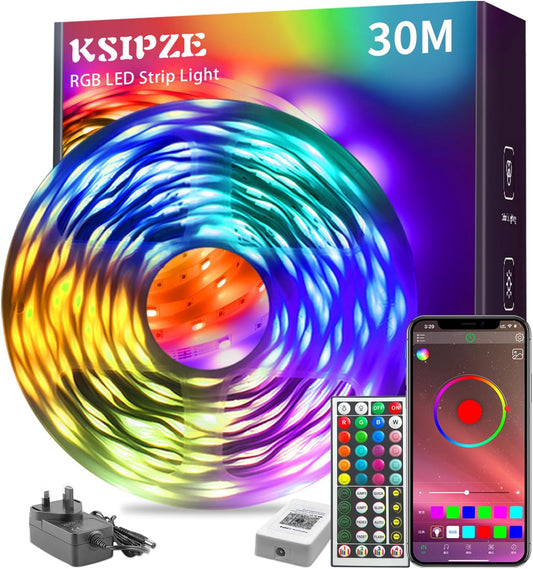 KSIPZE 30m Led Strip Lights RGB Music Sync Color Changing, Led Lights with Smart App Control Remote, Lights for Bedroom Lighting Flexible Home Decoration