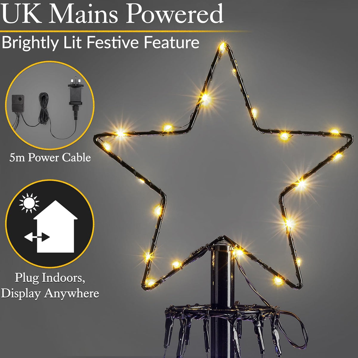 Christow Maypole Christmas Tree, Light Up Outdoor Decoration, Flashing White and Warm White Micro LED Pyramid Light, Mains Operated (2.1m)