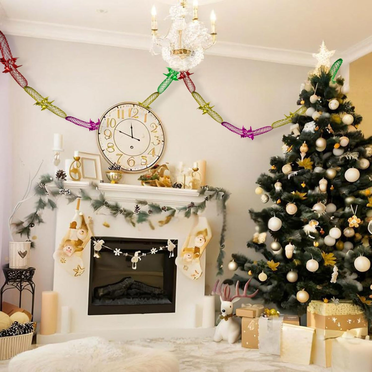 8Pcs Christmas Ceiling Decorations, Foil Christmas Hanging Garlands for Ceiling, Streamers for Xmas Party Decorations Indoor