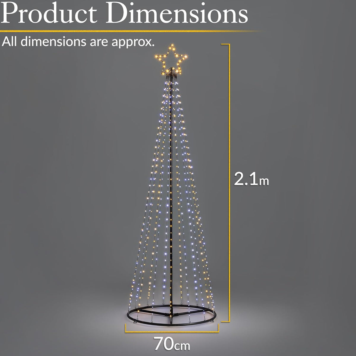 Christow Maypole Christmas Tree, Light Up Outdoor Decoration, Flashing White and Warm White Micro LED Pyramid Light, Mains Operated (2.1m)