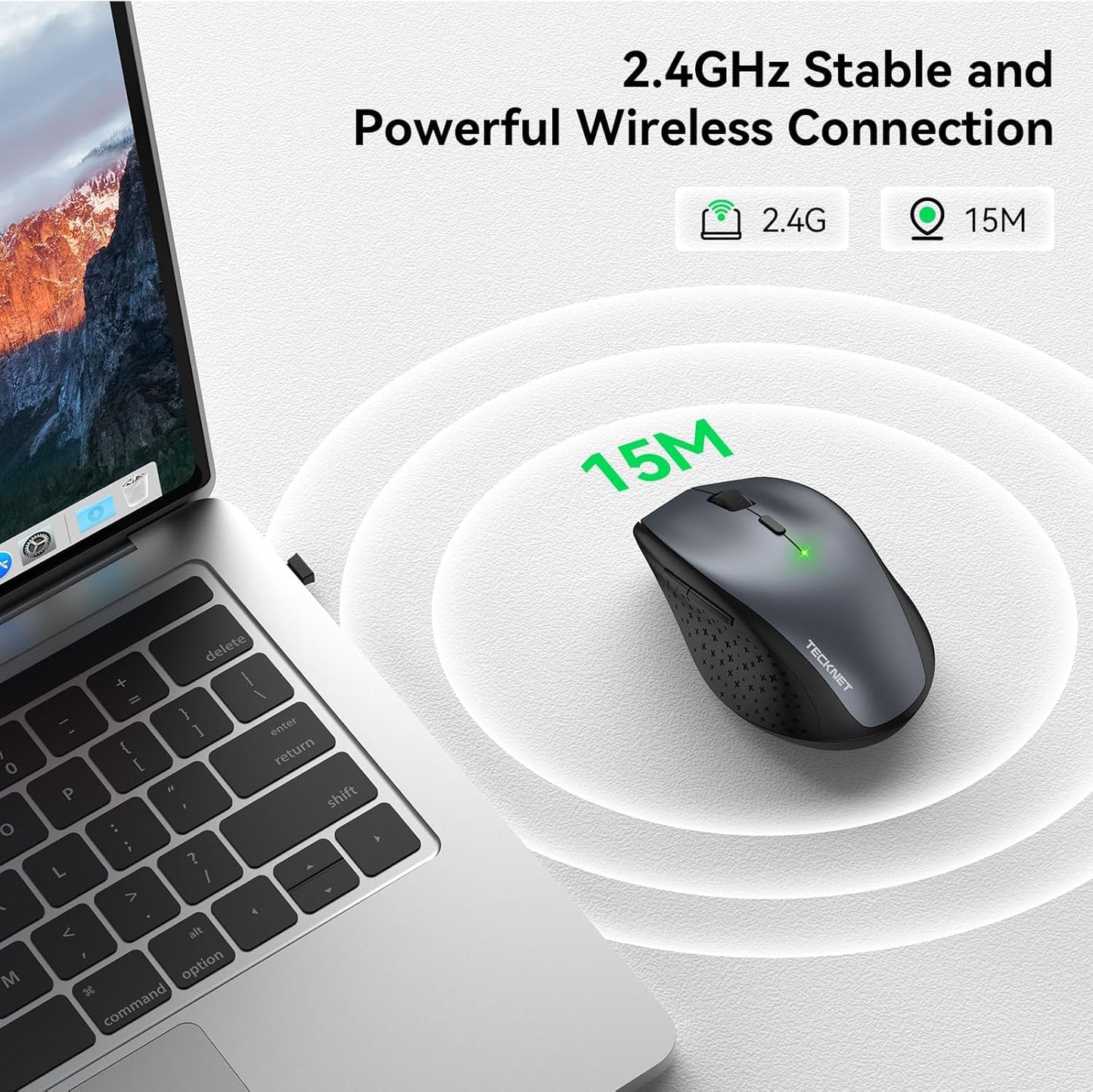 Wireless Mouse – 4800 DPI Optical Mouse with 6 Adjustable Levels, Silent Clicks, 2.4G Cordless USB Receiver for Laptop, PC & Notebook – Grey