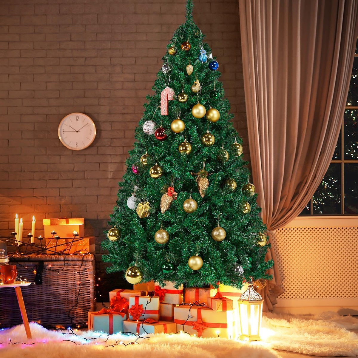 Yaheetech 6ft Hinged Spruce Christmas Tree Holiday Decoration Artificial Unlit Xmas Tree with 1000 PVC Flexible Tips, Green