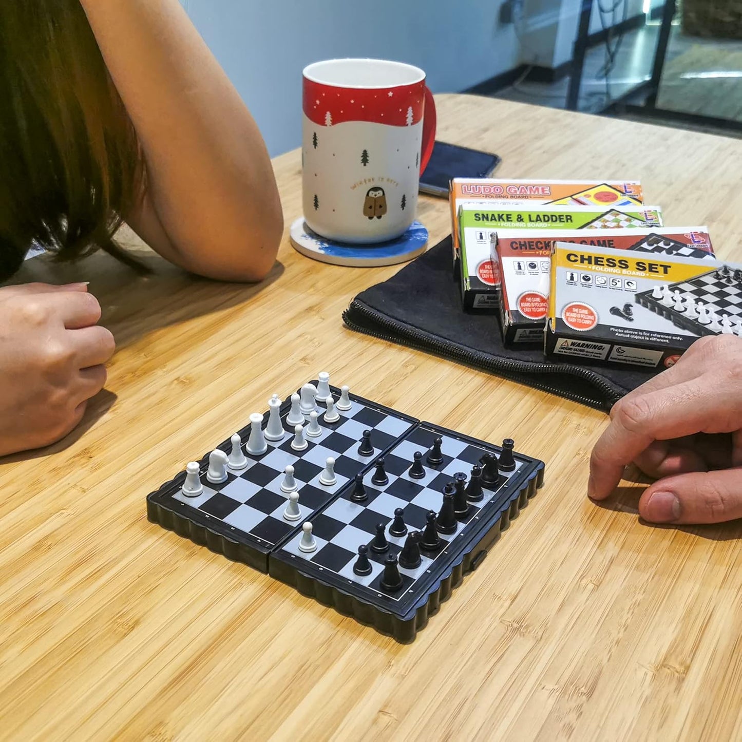 JJPRIME - Magnetic Travel Board Games Set of 4 Chess, Draughts, Ludo, Snakes and Ladders Game for Kids Travel Games For Kids On Plane | Magnetic Games For Kids Travel Chess Set Magnetic with Pouch