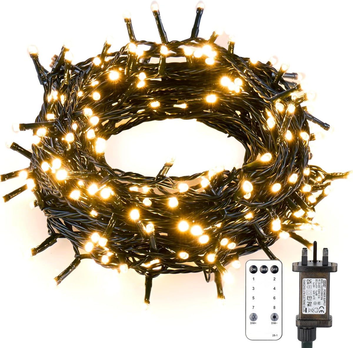 Twinkle Star Christmas Tree Lights Indoor Outdoor, 20m 200 LED Fairy Lights Plug in with Timer/Remote Control/8 Modes/Dimmable, Waterproof String Light for Garden Xmas Decorations, Warm White