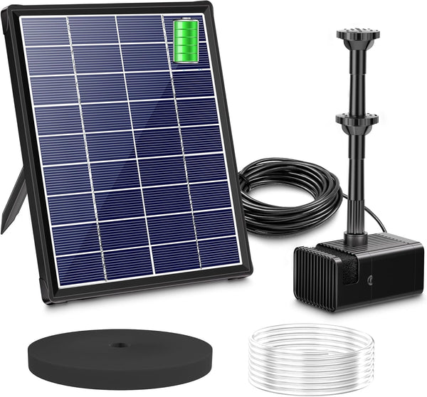 Biling Solar Pond Foundtain with Battery Backup, 6W 300L/H Solar Water Pump with 3000mAh Battery Backup, with Filter DIY 5ft Tubing Solar Fountains Water Feature for Garden Ponds, Pool, Fish Tank