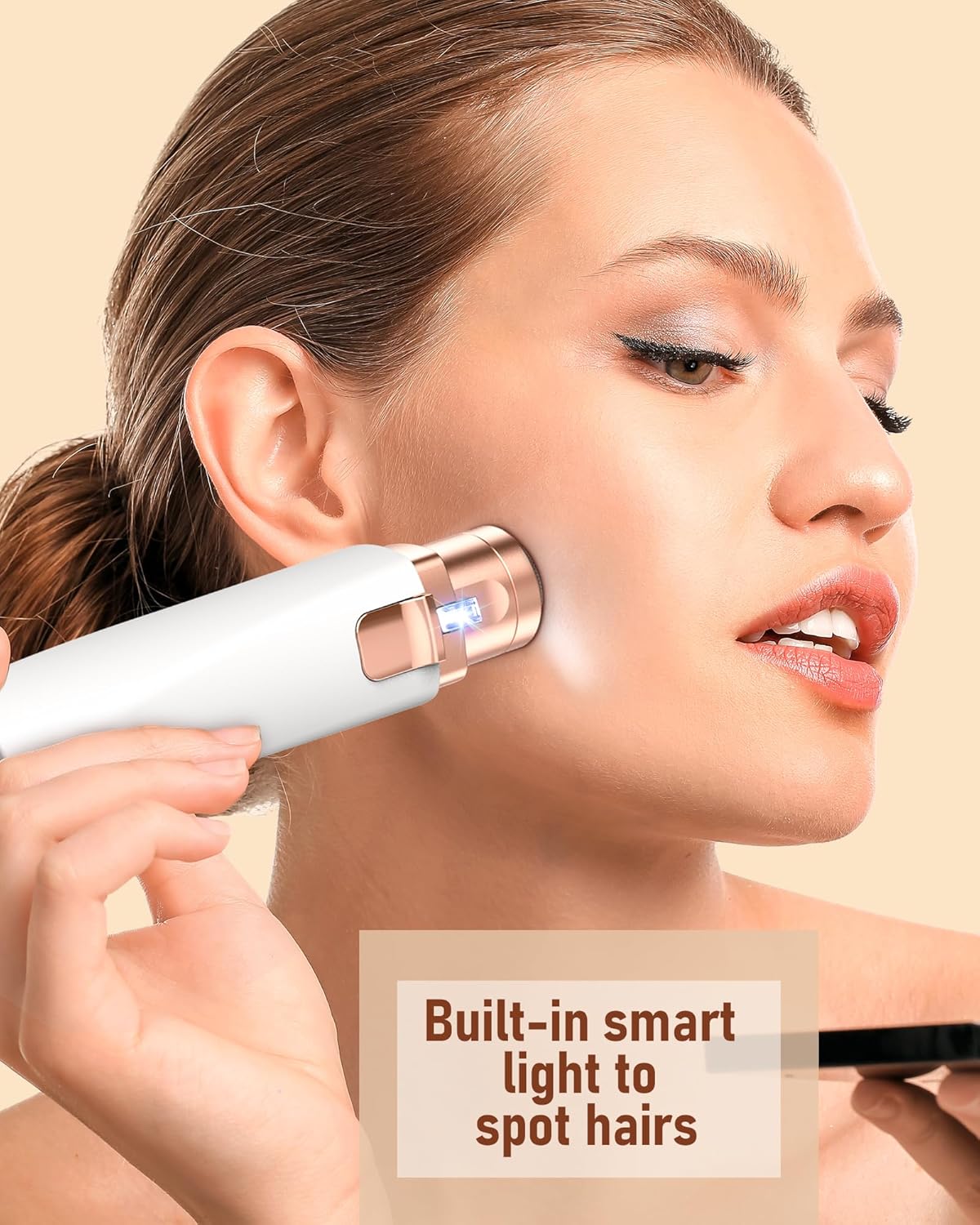 2-in-1 Eyebrow & Facial Hair Trimmer for Women – Gentle Hair Removal with Built-In LED Light, Ideal for Face, Lips & Body