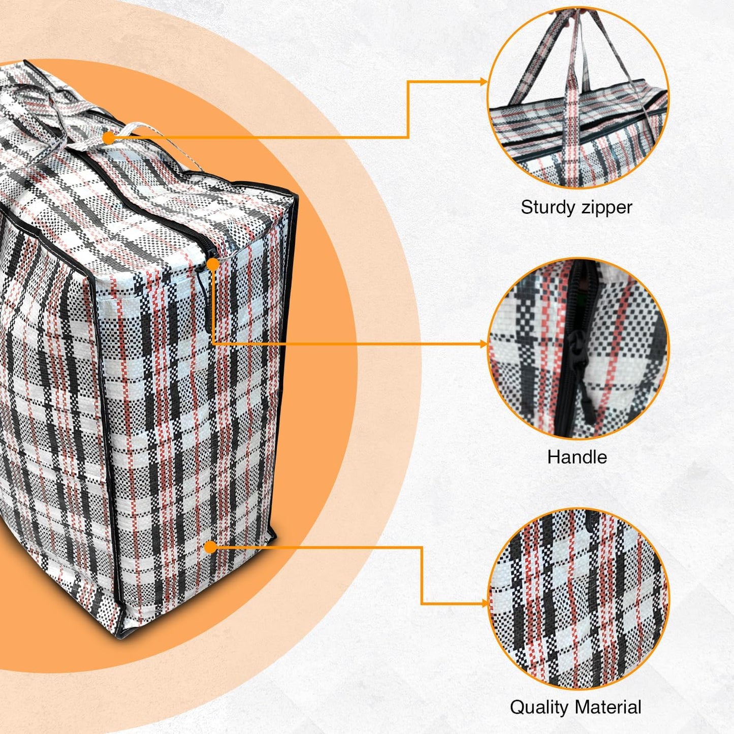 ANSIO Large Laundry Bags Pack of 5 Storage Bags Reusable Laundry Bags with Zips Ideal for Moving House Clothing & Wardrobe Storage (60L x 25W x 50H cm)