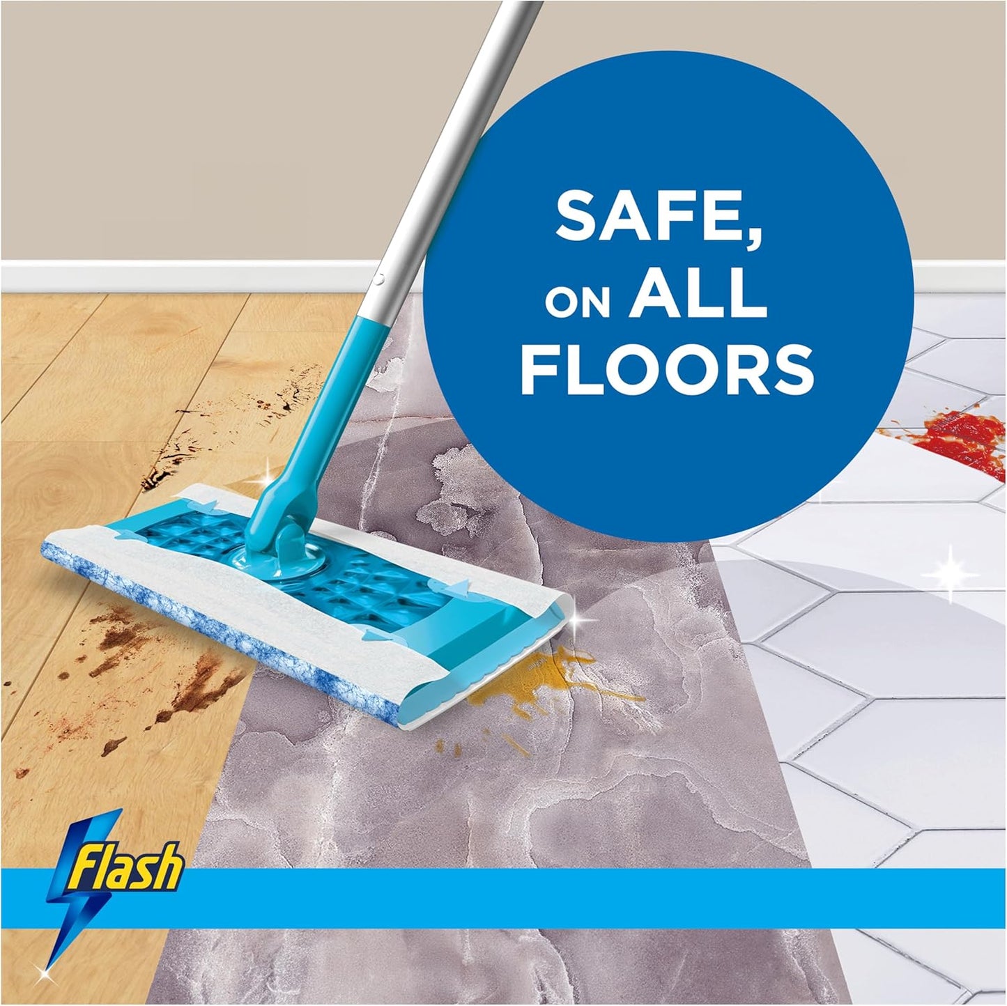 Flash Speedmop Wet Mop Floor Cleaner Starter Kit For Cleaning Floors With Scrubbing Action, Includes 1 Handle & 6 Wet Refills