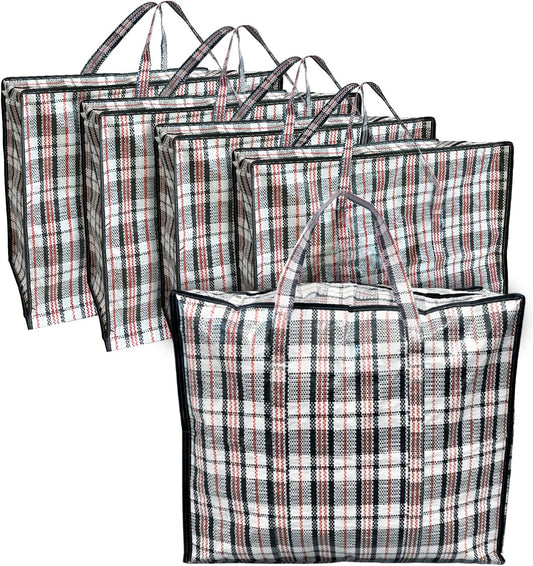 ANSIO Large Laundry Bags Pack of 5 Storage Bags Reusable Laundry Bags with Zips Ideal for Moving House Clothing & Wardrobe Storage (60L x 25W x 50H cm)