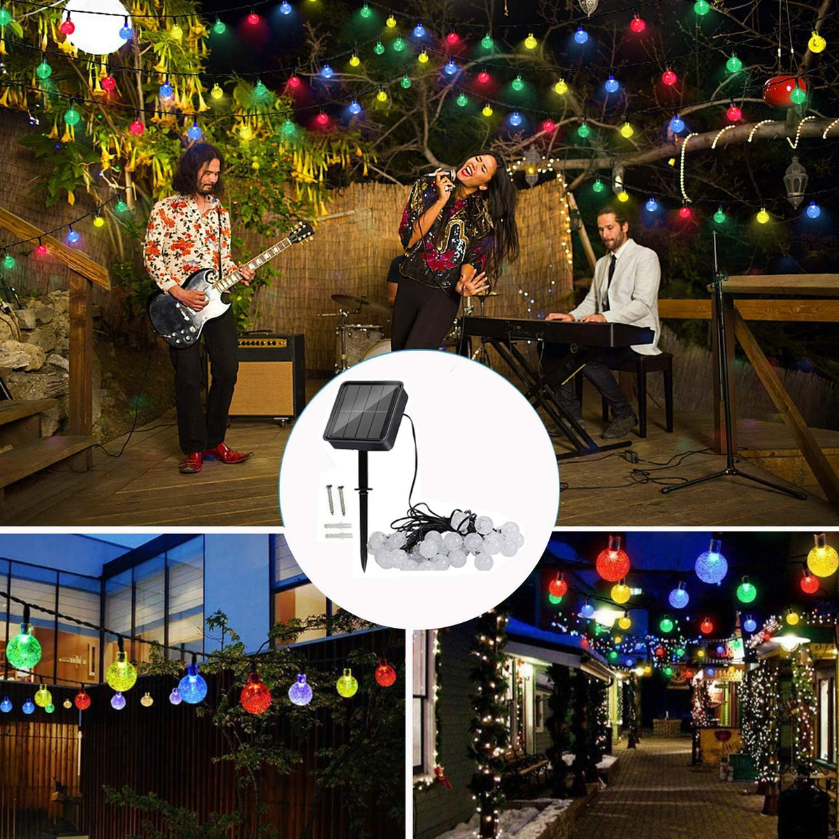 Lezonic Solar Fairy Lights Outdoor Waterproof, 50LED Solar Garden Lights, 8 Mode 7M/23Ft Indoor/Outdoor String Lights for Garden Patio Yard Home Christmas Parties Wedding(Multi-Coloured)