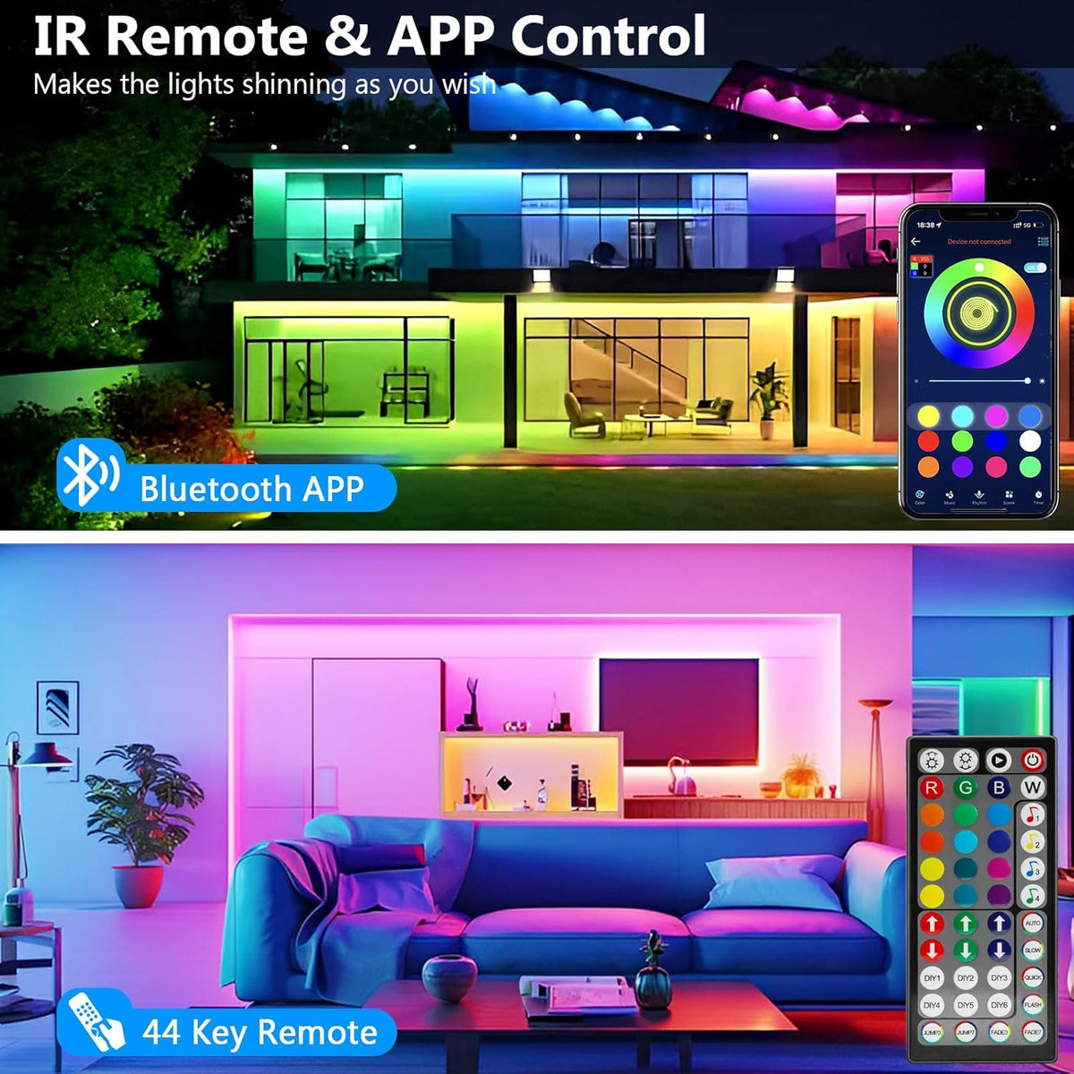 Led Strip Light, 10m Led Lights, Cuttable Led Light Strips with Smart App Control Remote, Music Sync Colour Changing RGB Led Strip Lights for Room Decoration