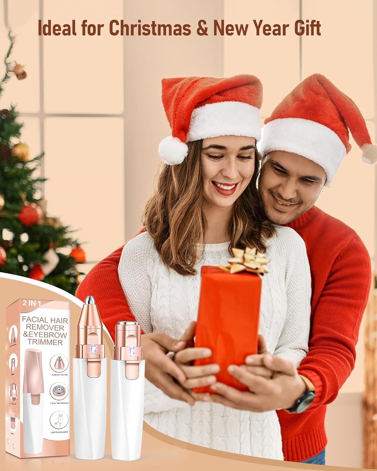 2-in-1 Eyebrow & Facial Hair Trimmer for Women – Gentle Hair Removal with Built-In LED Light, Ideal for Face, Lips & Body