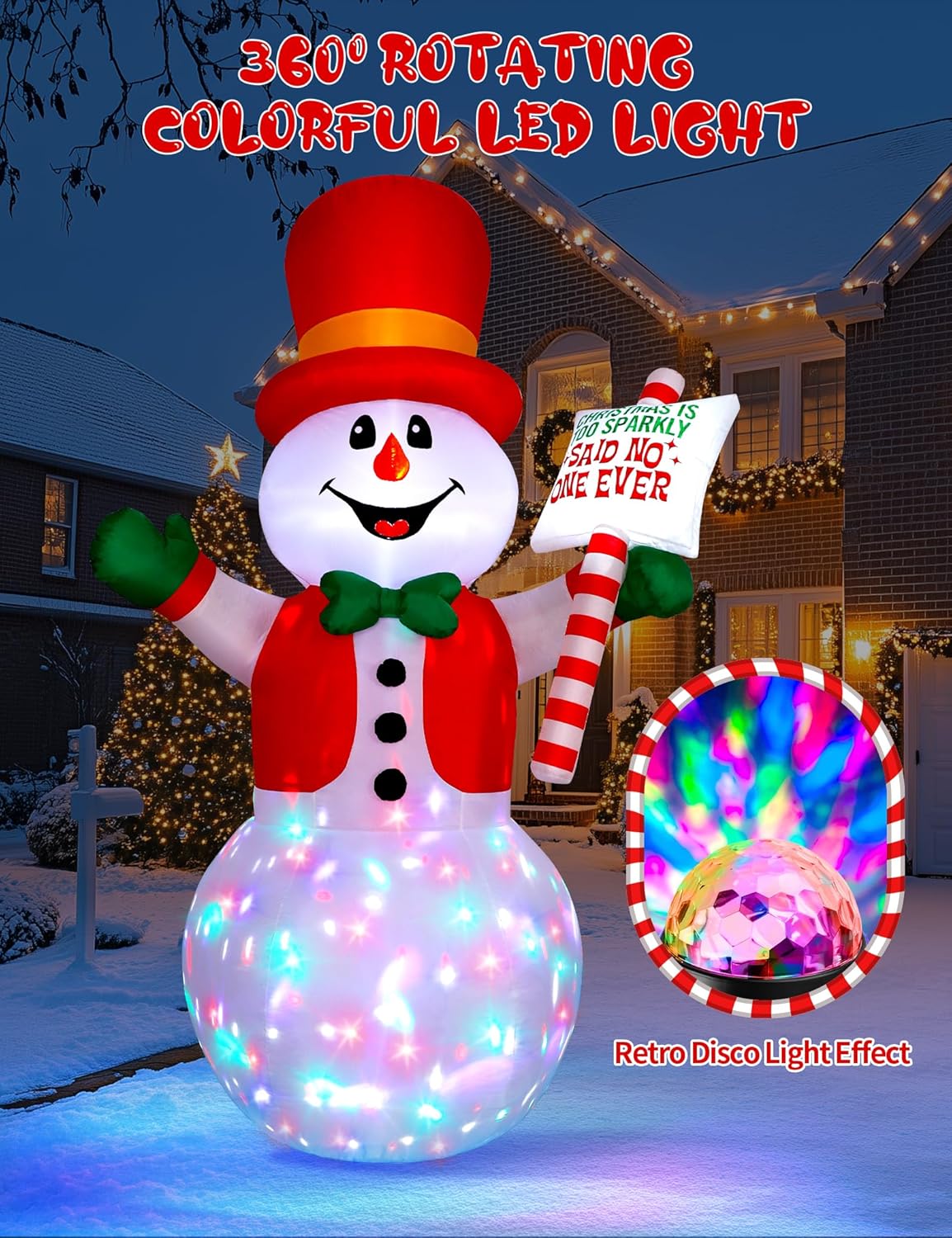 Vintoney 244 cm/ 8 FT inflatable snowman Christmas inflatables decorations outdoor decoration large blow ups for yard holiday xmas indoor garden holiday air filled led
