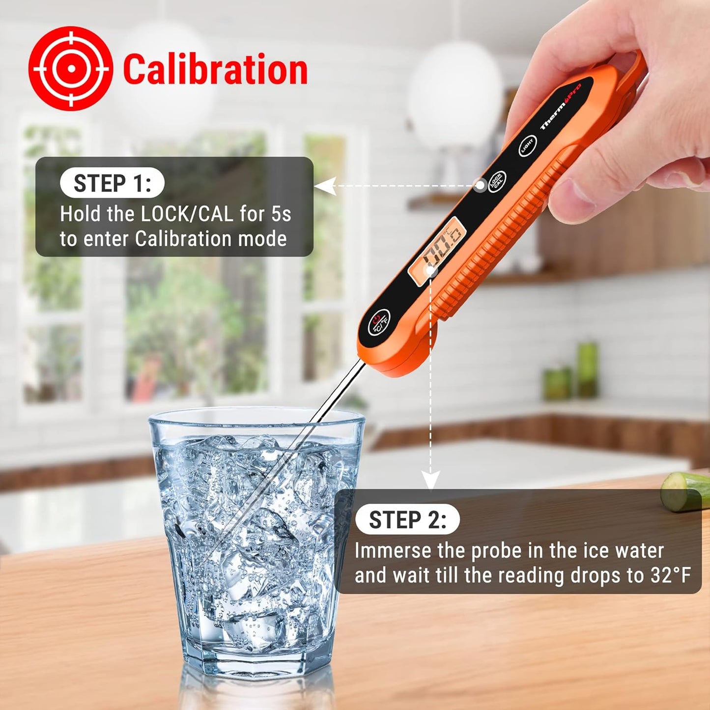 ThermoPro TP03H Meat Thermometer with IPX6 Waterproof, Food Thermometer Foldable Food Temperature Probe with LCD Backlight Calibration Lock Fuction, Kitchen Digital Instant Read Probe for Oil Jam Milk