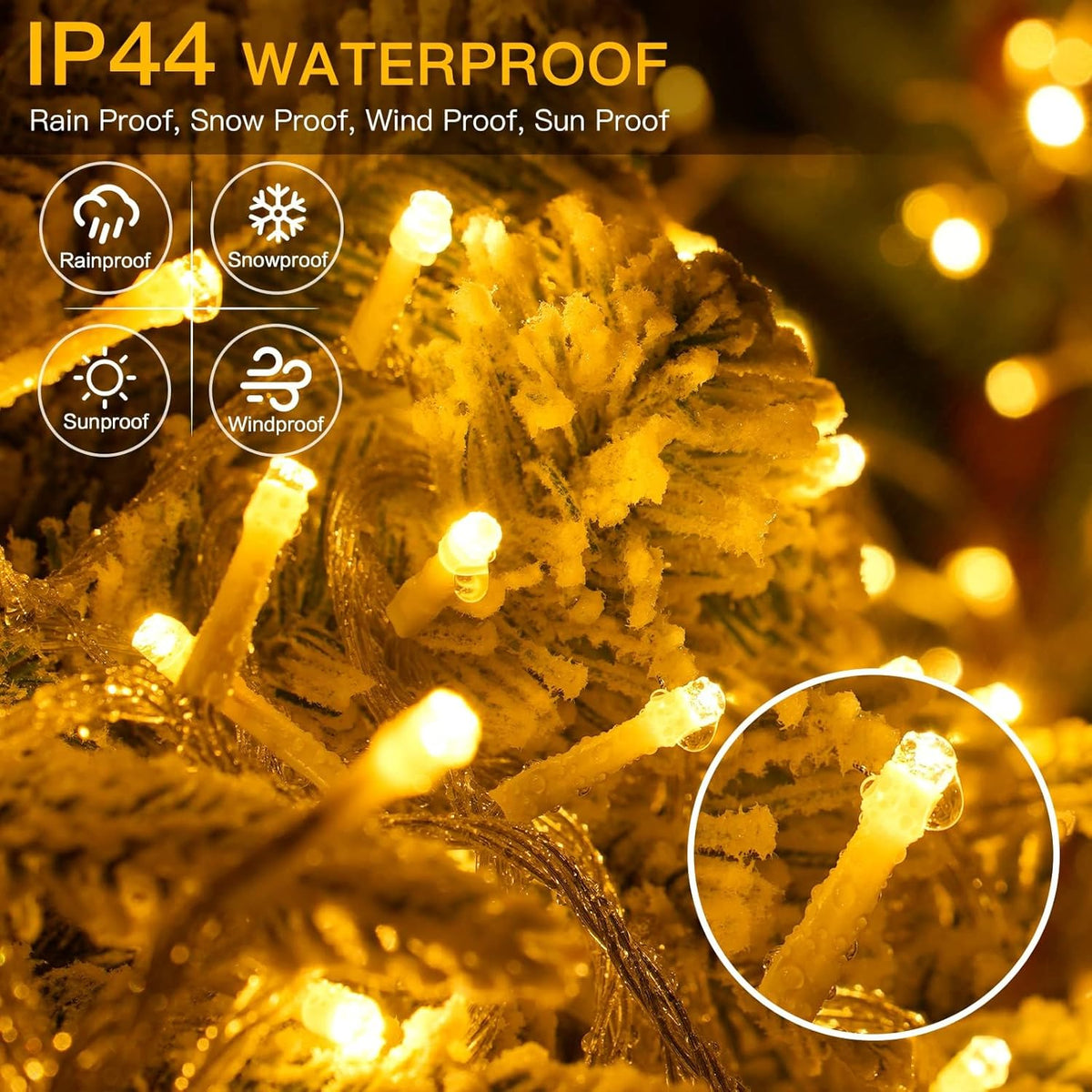 Ollny 20m 200 LED Fairy Lights Mains Powered, Outdoor Waterproof String Light with Remote/Plug/Modes/Timer, Bright Warm White Lighting Outside Indoor Garden Tree Party Wedding Decorations