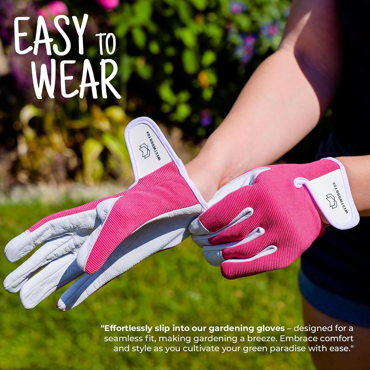 WESTWOOD FOX Ladies/Mens Leather Gardening Gloves Thorn Proof Rigger Garden work gloves, Safety Working Gloves, Premium Quality (Pink, M)