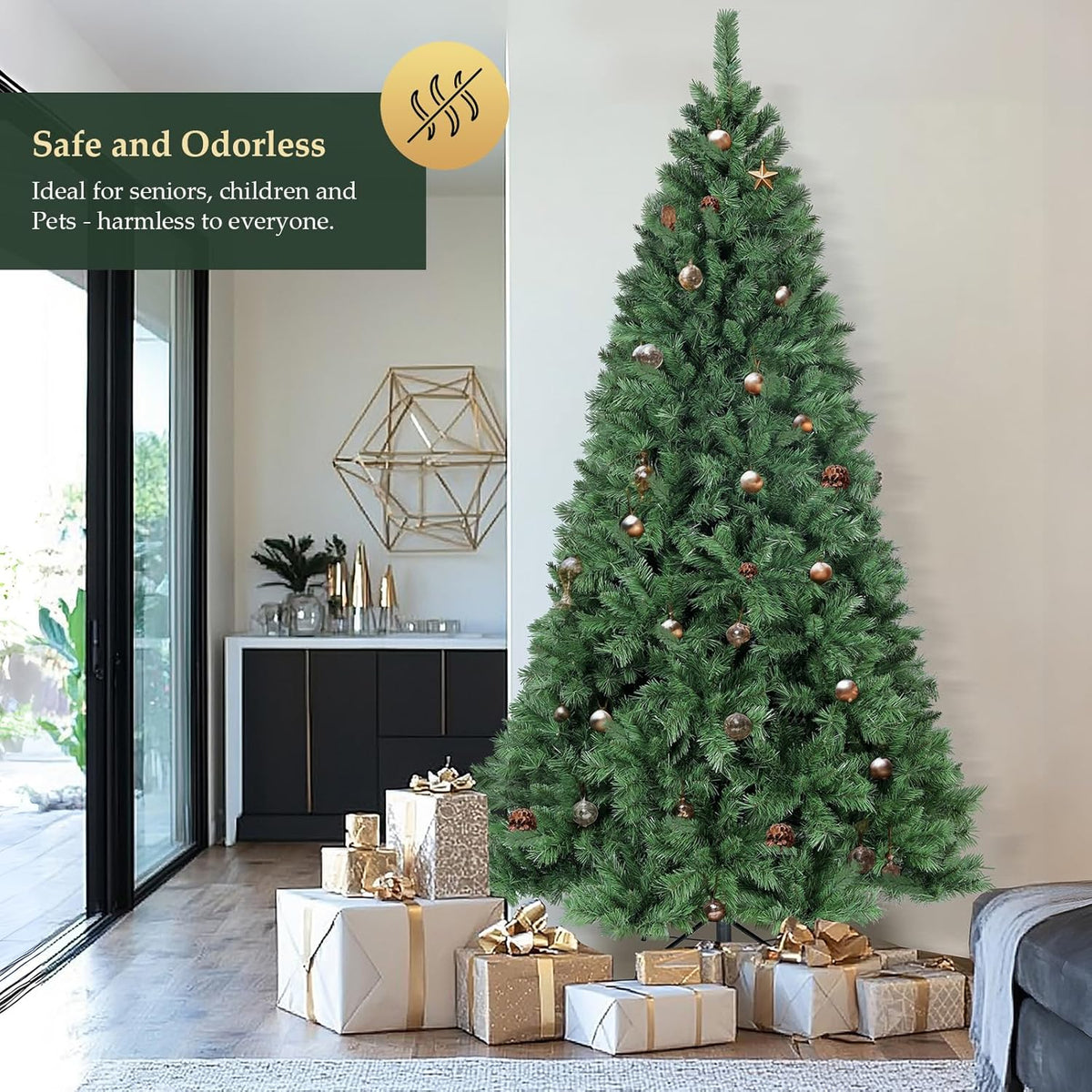 SALCAR 7ft Christmas Tree – Realistic Artificial Christmas Tree with Metal Stand, 210cm Xmas Tree, Quick Setup, Premium Christmas Decoration