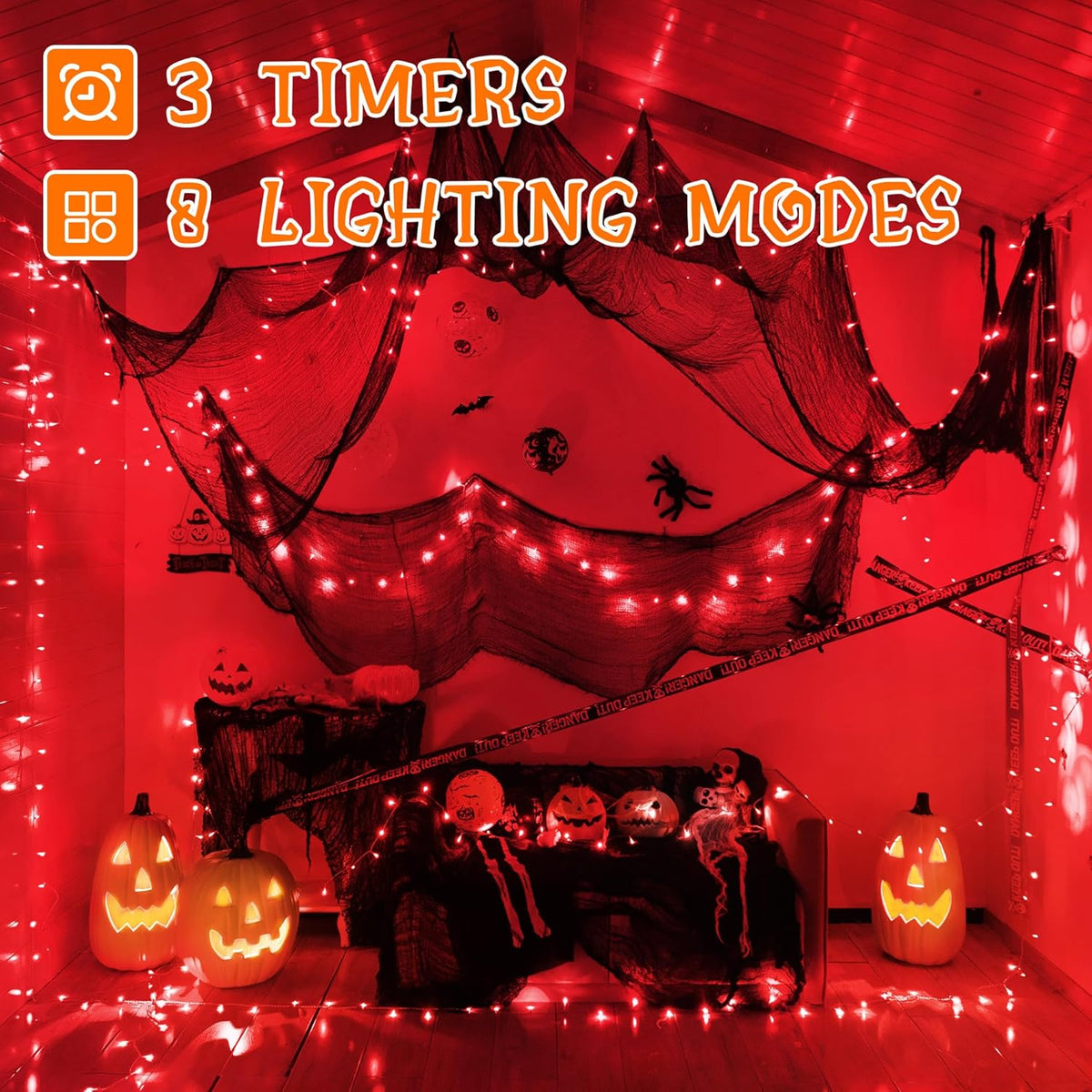 Ollny 10m 100 LED Fairy Lights Mains Powered, Outdoor Waterproof String Light with Remote/Plug/Modes/Timer, Bright Red Lighting Outside Indoor Garden Tree Decorations