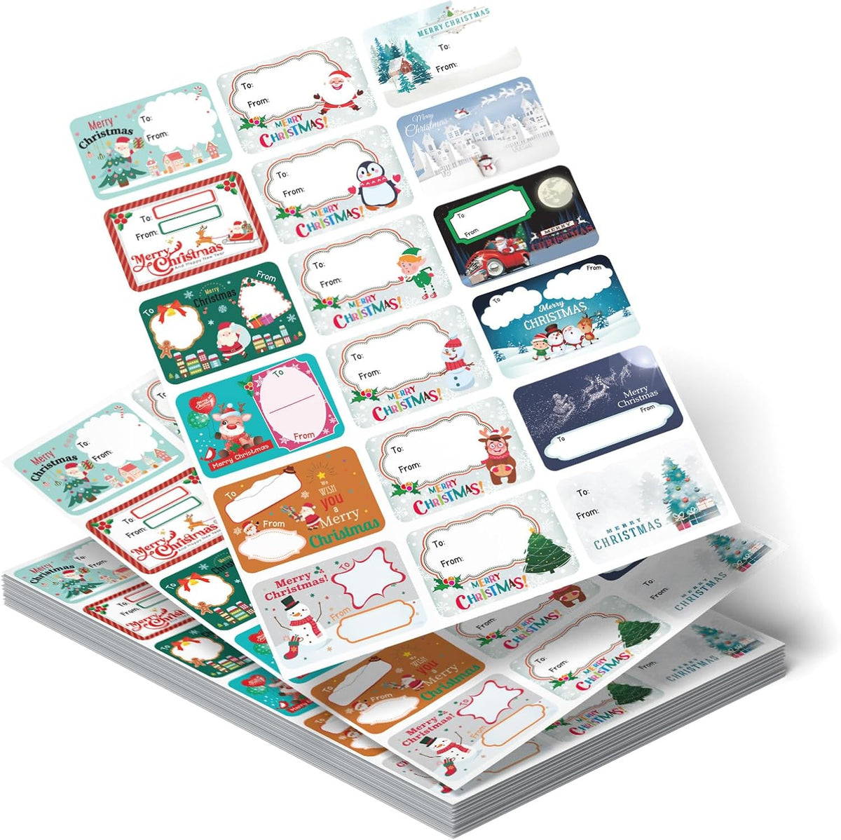 Christmas Labels Stickers, 360Pcs Christmas Tags Stickers, Self Adhesive Cute to and from Sticky Xmas Name Labels for Presents