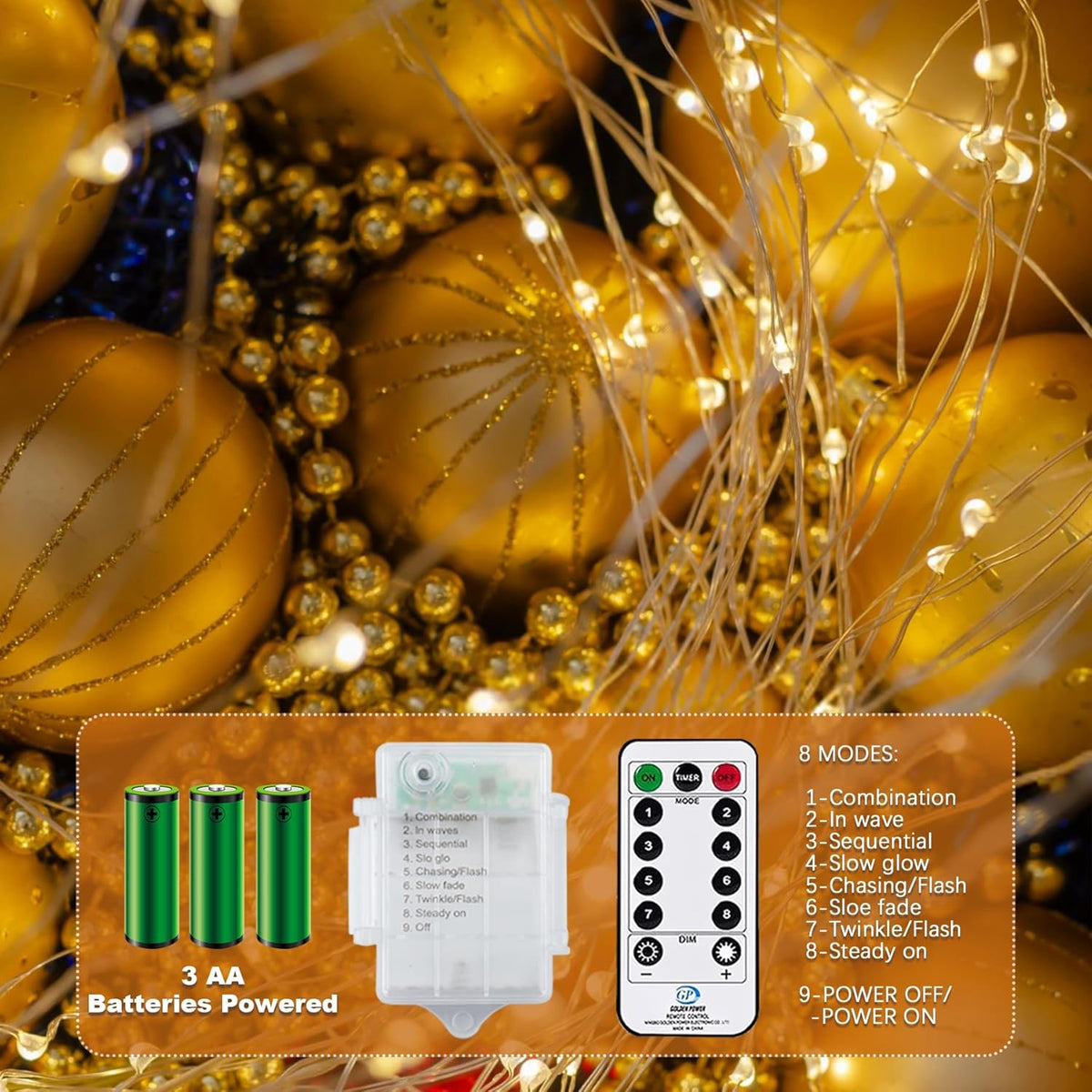 2 Pack Total 240LED/80FT Fairy Lights Battery Operated with Remote-8 Modes Battery Fairy Lights Waterproof, Indoor/Outdoor String Lights for Home Bedroom Party Christmas Tree Decor(Warm White)