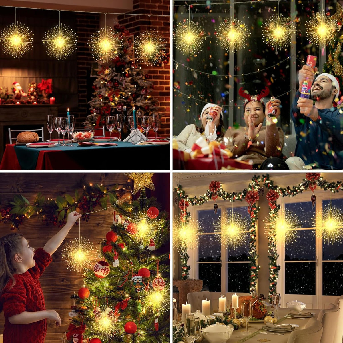 CNMTCCO Christmas Fairy Lights, 4 Pack Hanging USB Firework Lights 480pcs led 8 Modes,Globe Waterproof Copper Wire Lights,Suitable for Home Christmas Halloween Outdoor Party Backyard Decoration