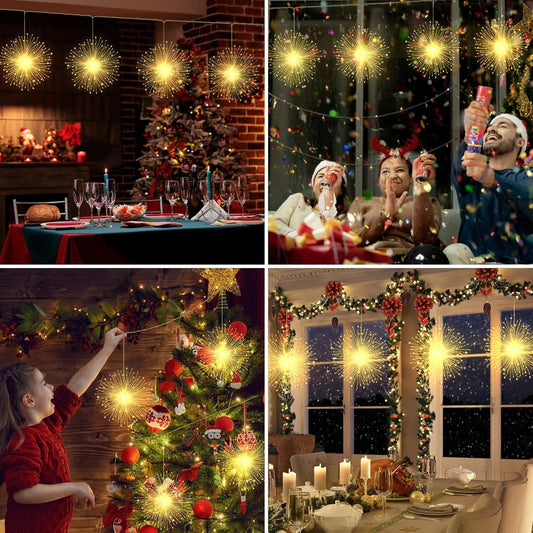 CNMTCCO Christmas Fairy Lights, 4 Pack Hanging USB Firework Lights 480pcs led 8 Modes,Globe Waterproof Copper Wire Lights,Suitable for Home Christmas Halloween Outdoor Party Backyard Decoration