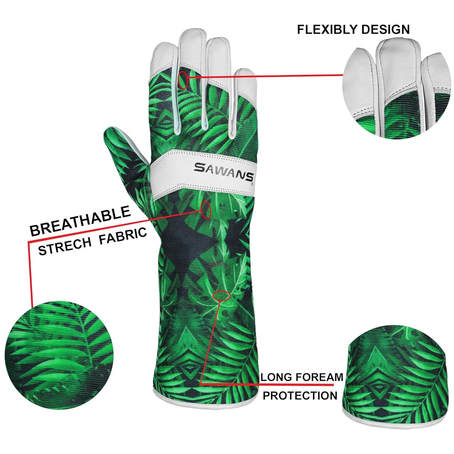 Leather Gardening Gloves Ladies Men/Women Short & Long Forearm Protection Thorn Proof Breathable Spandex Goatskin Leather Rose Pruning Garden Safety Work Gloves, Best Garden Gifts (Long Gloves, L)
