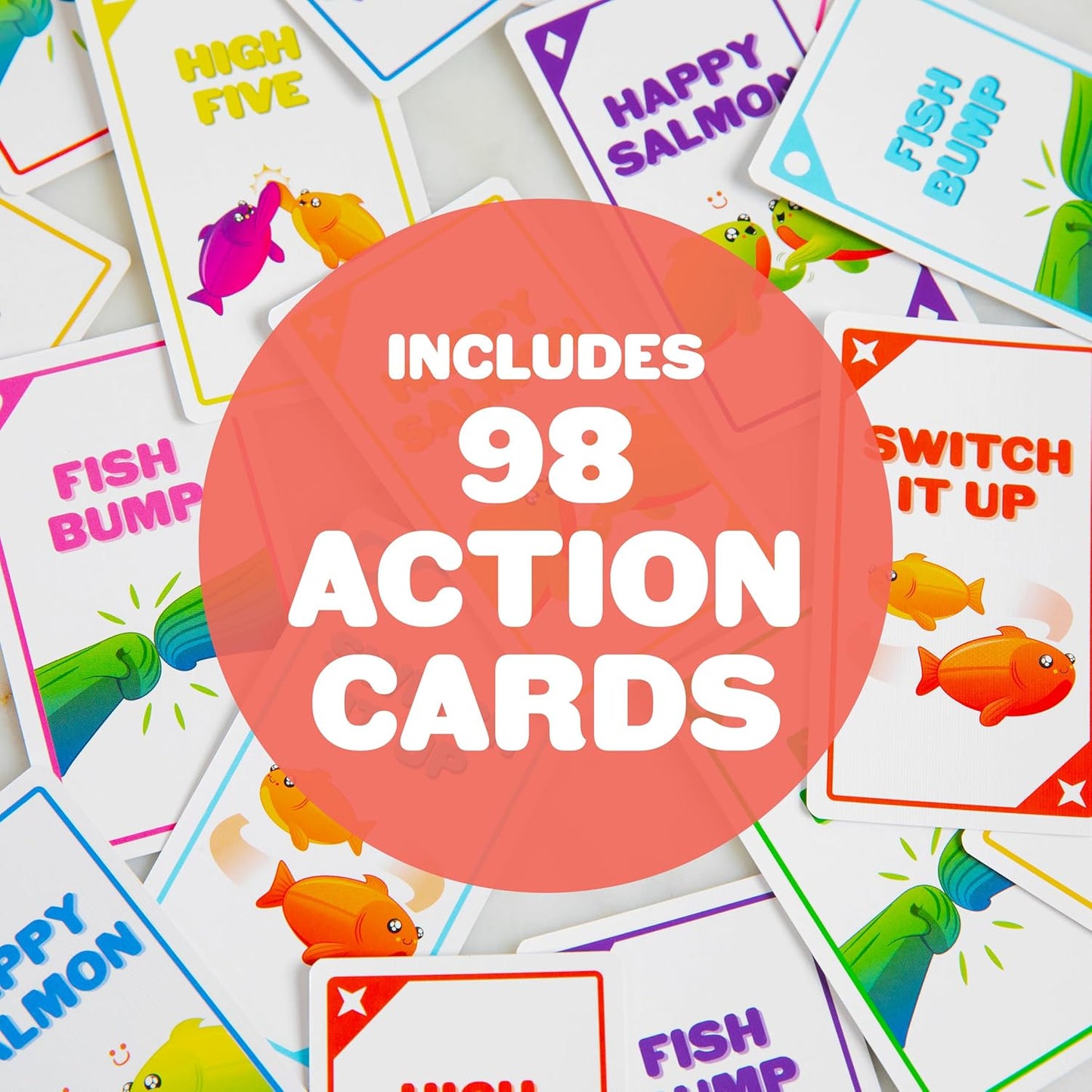 Exploding Kittens Happy Salmon - 3-8 Players - Ages 6+ - 90 Second Rounds - Easy to Learn Quick Matching Card Game - Ideal for Party, Family Game Night, Kid and Adult