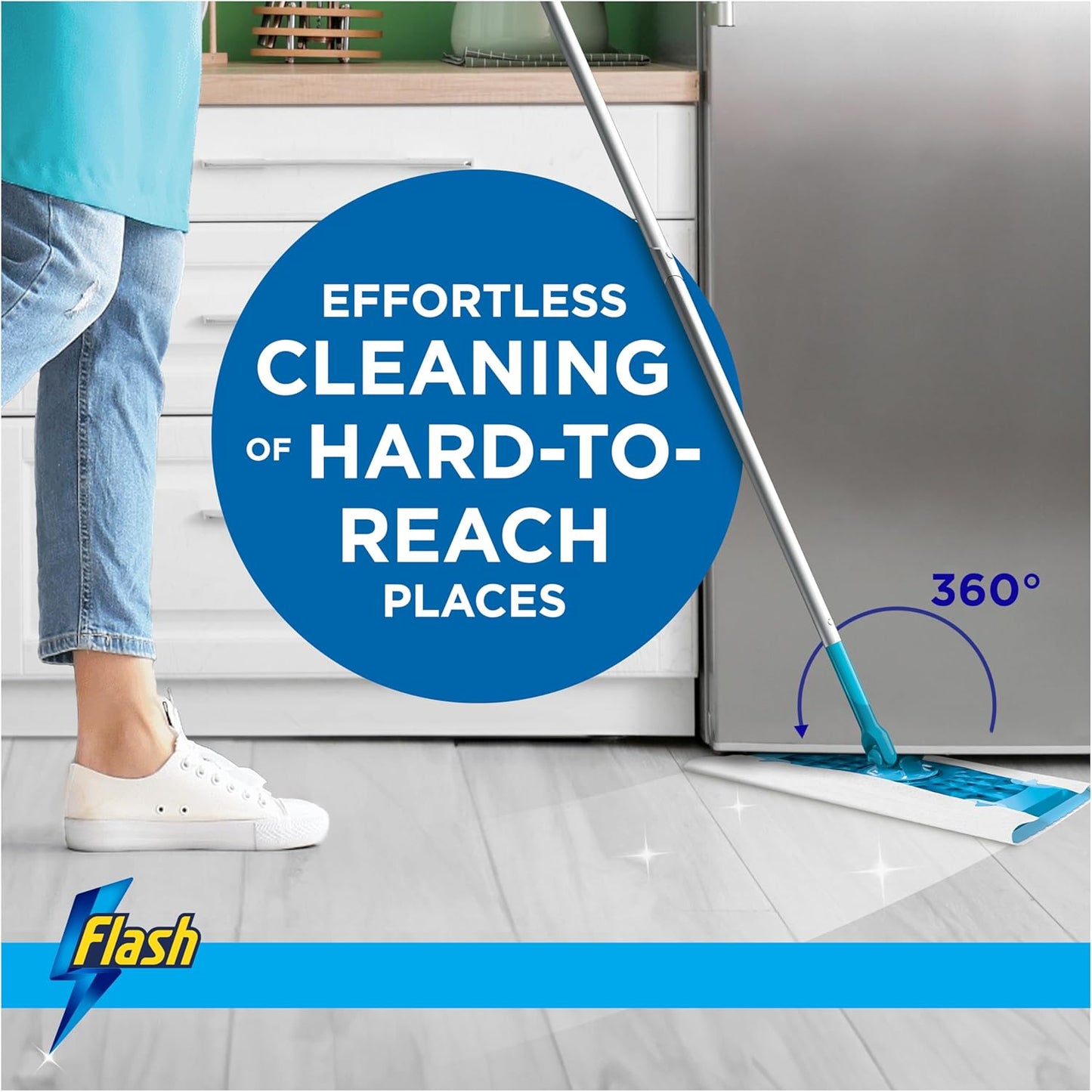 Flash Speedmop Wet Mop Floor Cleaner Starter Kit For Cleaning Floors With Scrubbing Action, Includes 1 Handle & 6 Wet Refills