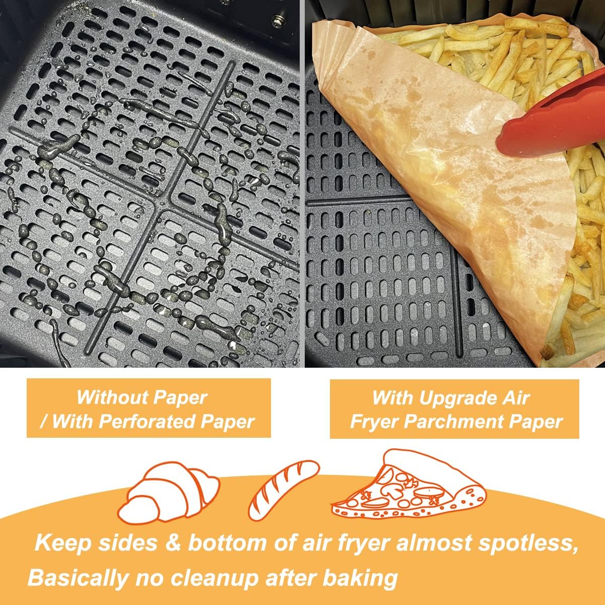 BYKITCHEN Air Fryer Parchment Paper Liner, 50PCS Square Air Fryer Liners Disposable, Greaseproof Paper, Compatible with COSORI, Ninja, Tefal, Russell Hobbs Fryers