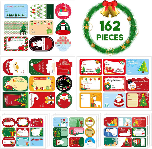 Jsdoin 162pcs Christmas Labels Stickers, Christmas Self Adhesive Gift Tag, Christmas Sticky Labels, Xmas Gift Tags Christmas Stickers for Christmas Decoration Cards Envelope