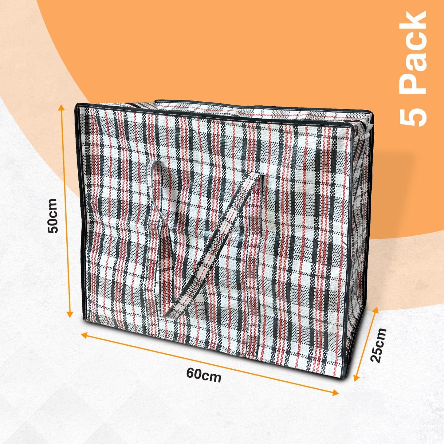 ANSIO Large Laundry Bags Pack of 5 Storage Bags Reusable Laundry Bags with Zips Ideal for Moving House Clothing & Wardrobe Storage (60L x 25W x 50H cm)