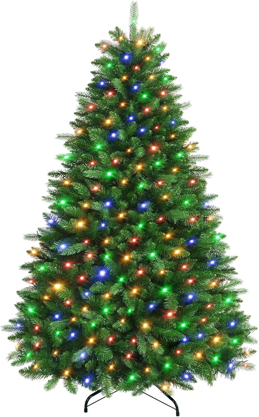SHareconn 6FT Pre Lit Artificial Christmas Tree with 350 Warm White & Multicolor LED Lights, 12 Light Modes, Xmas Tree with 1322 PVC & PE Branch Tips, with Metal Stand, Easy Assembly and Foldable