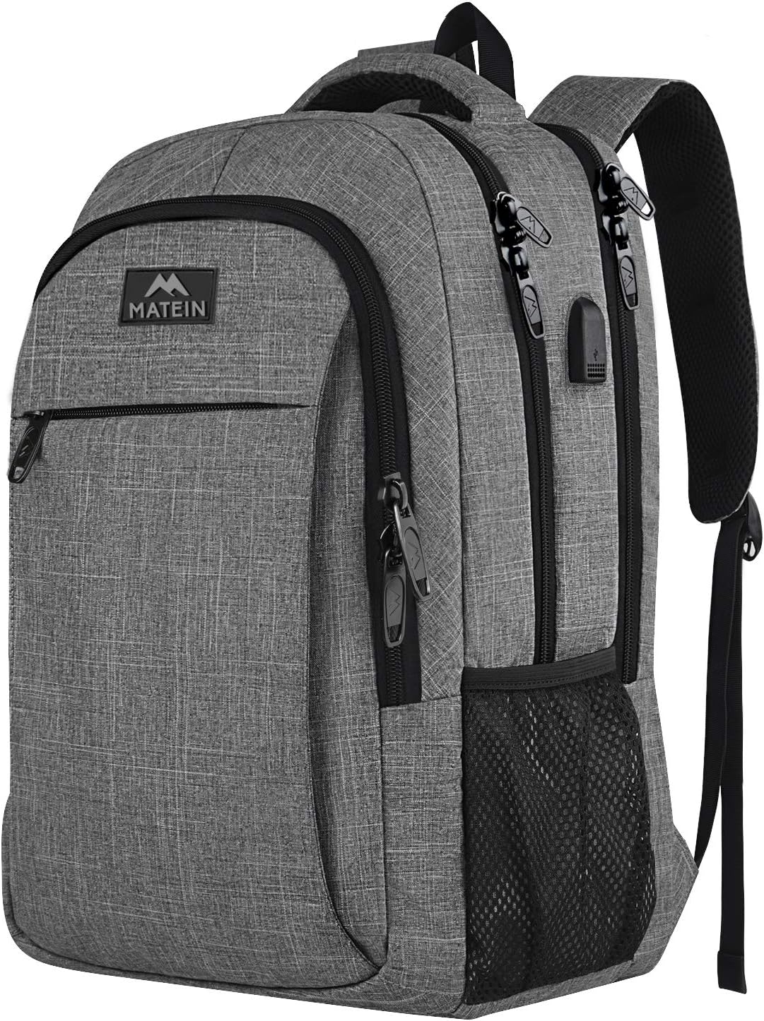 MATEIN Travel Laptop Backpack, Work Bag Lightweight Laptop Bag with USB Charging Port, Anti Theft Business Backpack, Water Resistant School Rucksack Gift for Men and Women, Fits 15.6 Inch, Grey