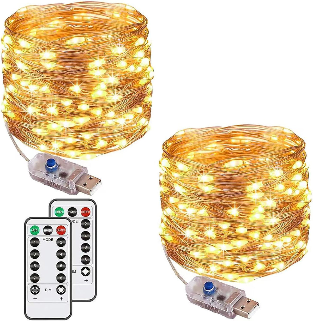 Augone [2 Pack] String Lights 120 LED Lights 40ft 8 Modes USB Plug-in Lights Waterproof for Outdoor/Indoor Copper String Lights with Remote Timer for Bedroom Party Wedding Christmas (Warm White)