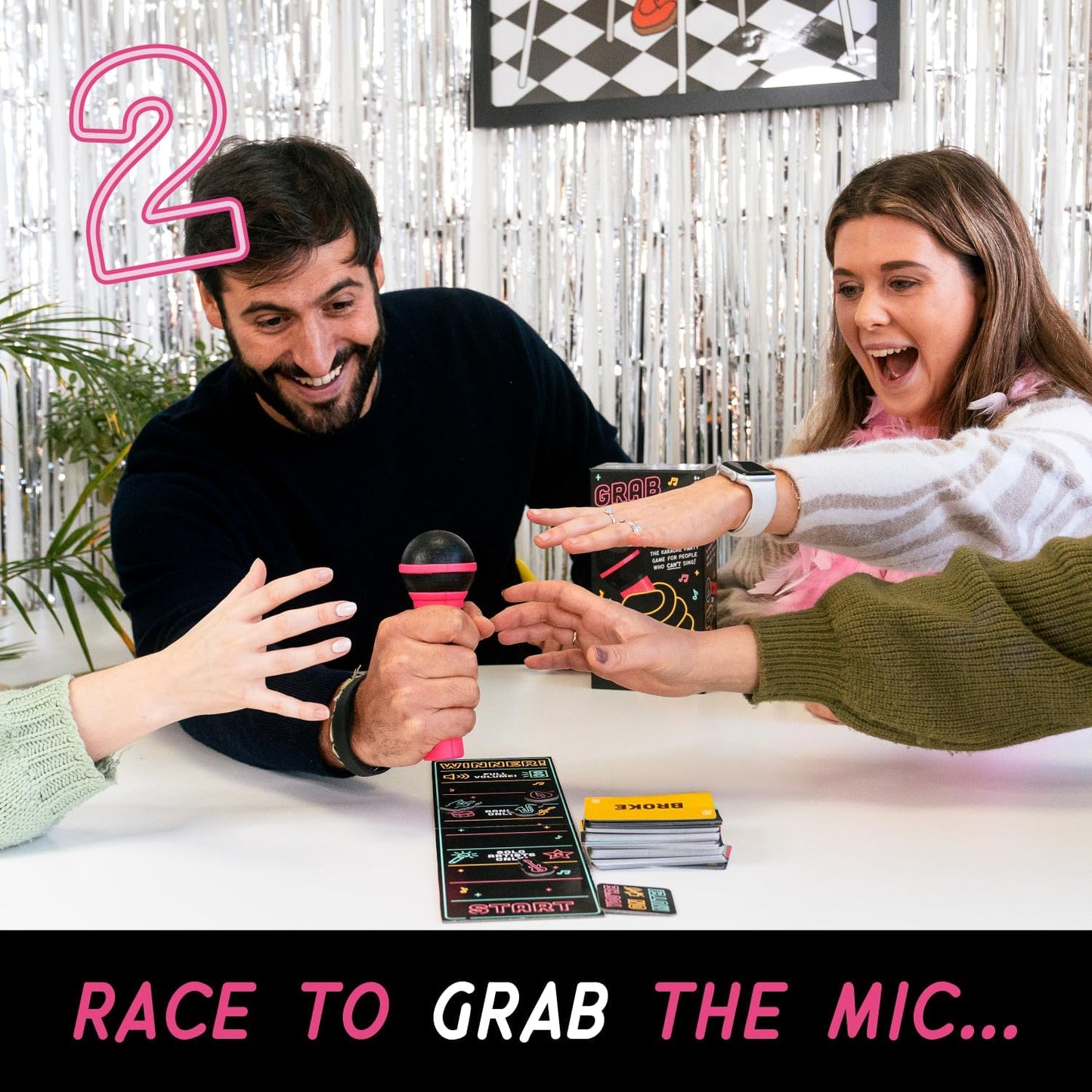 Lucky Egg Official Grab the Mic – Family Karaoke Game, 8+ Year Olds, 2-10 Players - Board Game for Bad Singers with 250 Lyrics (125 Cards) for Hilarious Nights & Birthday Party, Kids Gift