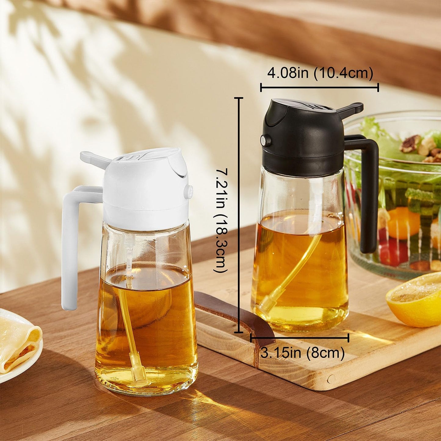 TrendPlain 470ml Olive Oil Spray Bottle - 2 in 1 Olive Oil Dispenser Bottle for Kitchen Accessories - Kitchen Gadgets, For Air Fryer - Black