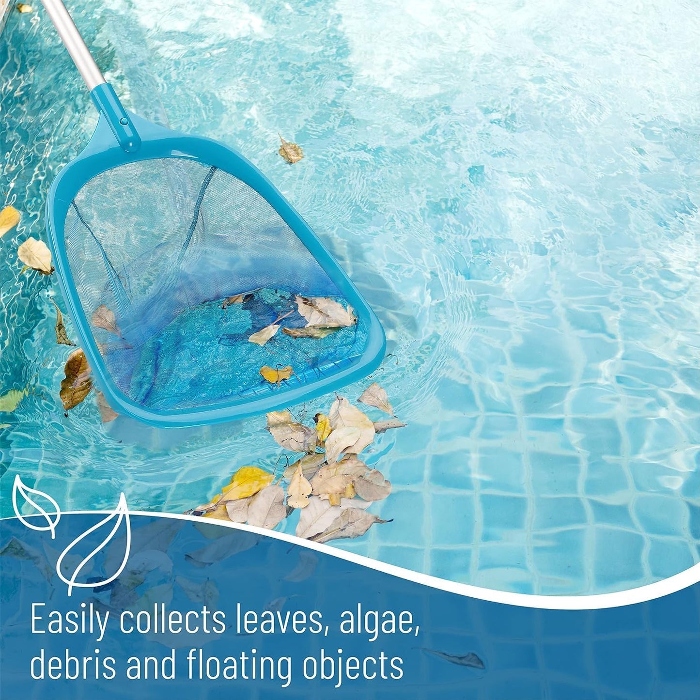 KAHEIGN 150CM Pool Skimmer Net with Pole, Swimming Pool Leaf Cleaning Net Fine Mesh Skimmer with 4 Aluminum Poles for Cleaning Pool Garden Pond Fountain Tubs Spa Fish Tank