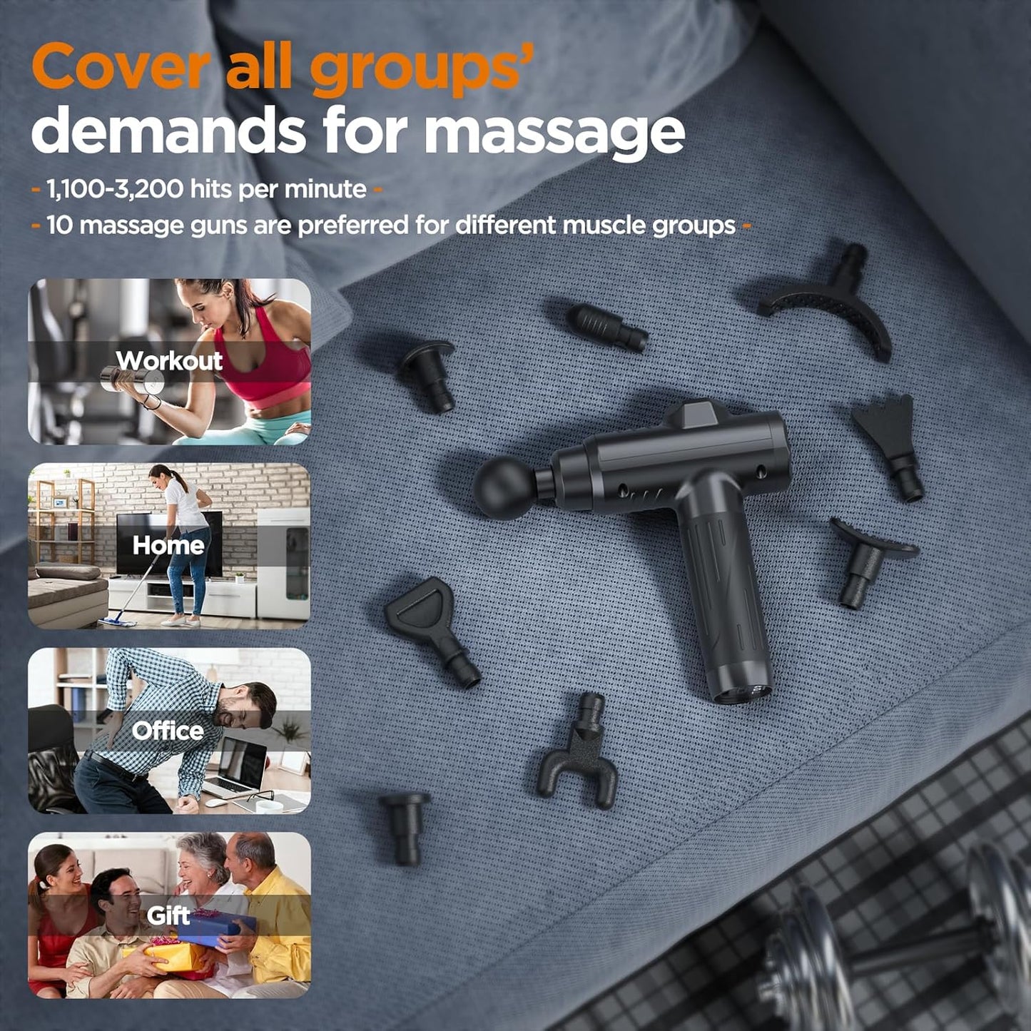 Portable Deep Tissue Massage Gun – 30-Speed Muscle Massager with LCD Touch Screen & 10 Attachment Heads – Ideal for Body, Back & Shoulder Relaxation