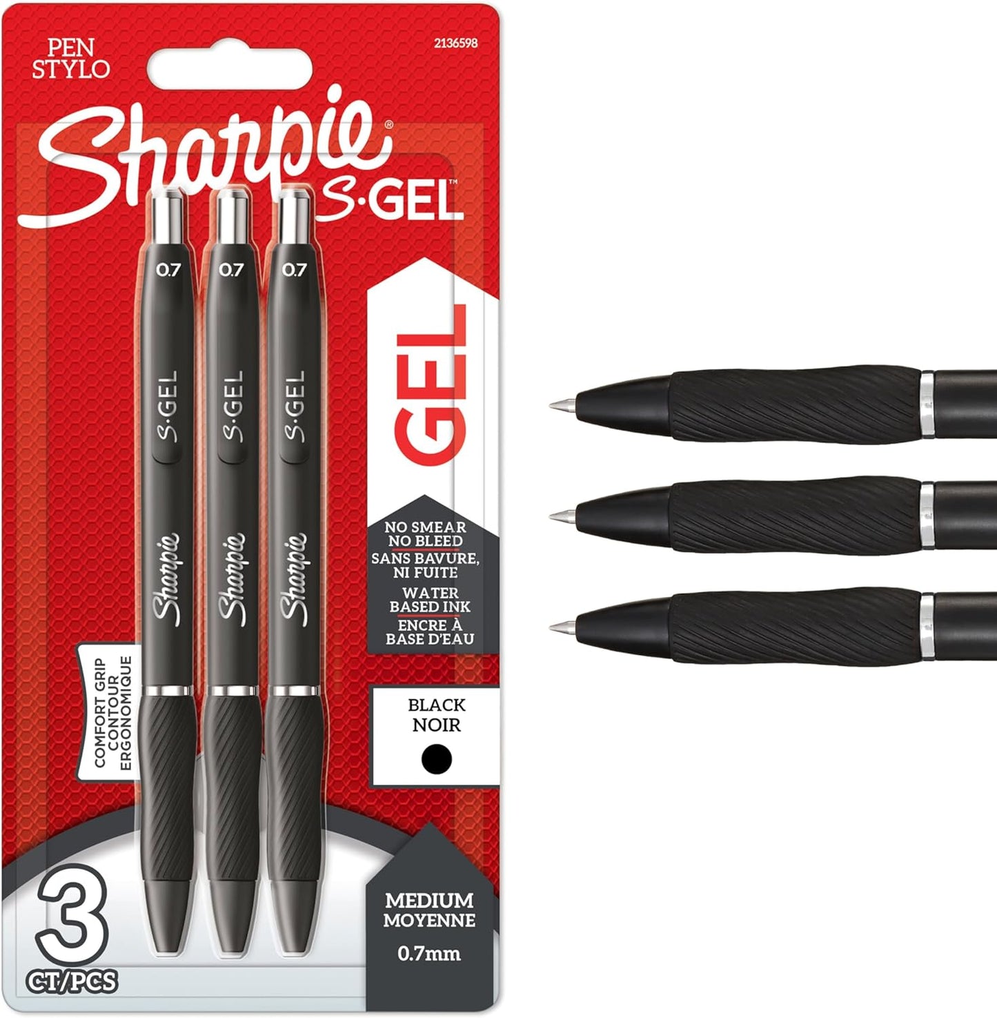 Sharpie S-Gel | Gel Pens | Medium Point (0.7mm) | Black Ink | 3 Count