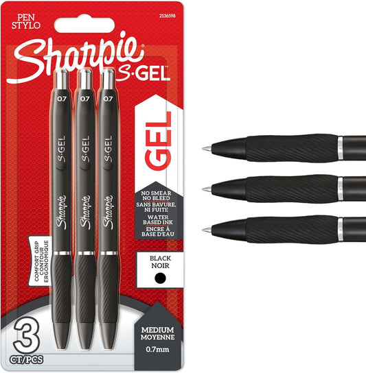 Sharpie S-Gel | Gel Pens | Medium Point (0.7mm) | Black Ink | 3 Count