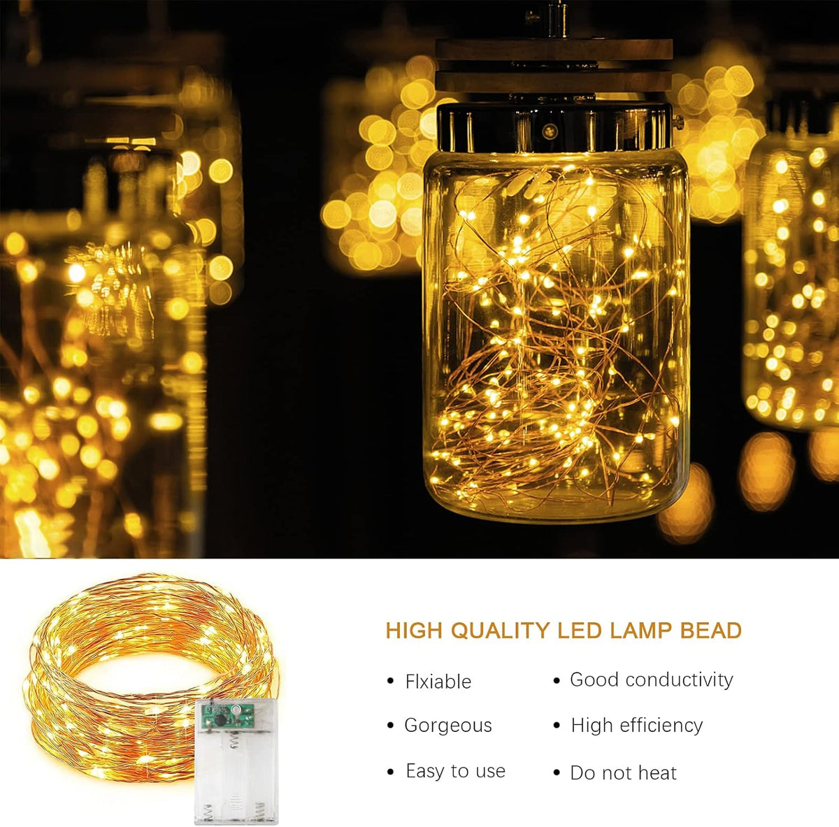 Jsdoin Fairy Lights, 50 LED Battery Operated String Lights Copper Wire Light for Indoor Outdoor Lighting, Bedroom, Wedding Decor, Party, Christmas, Tree Decoration(5M/16ft,WarmWhite)