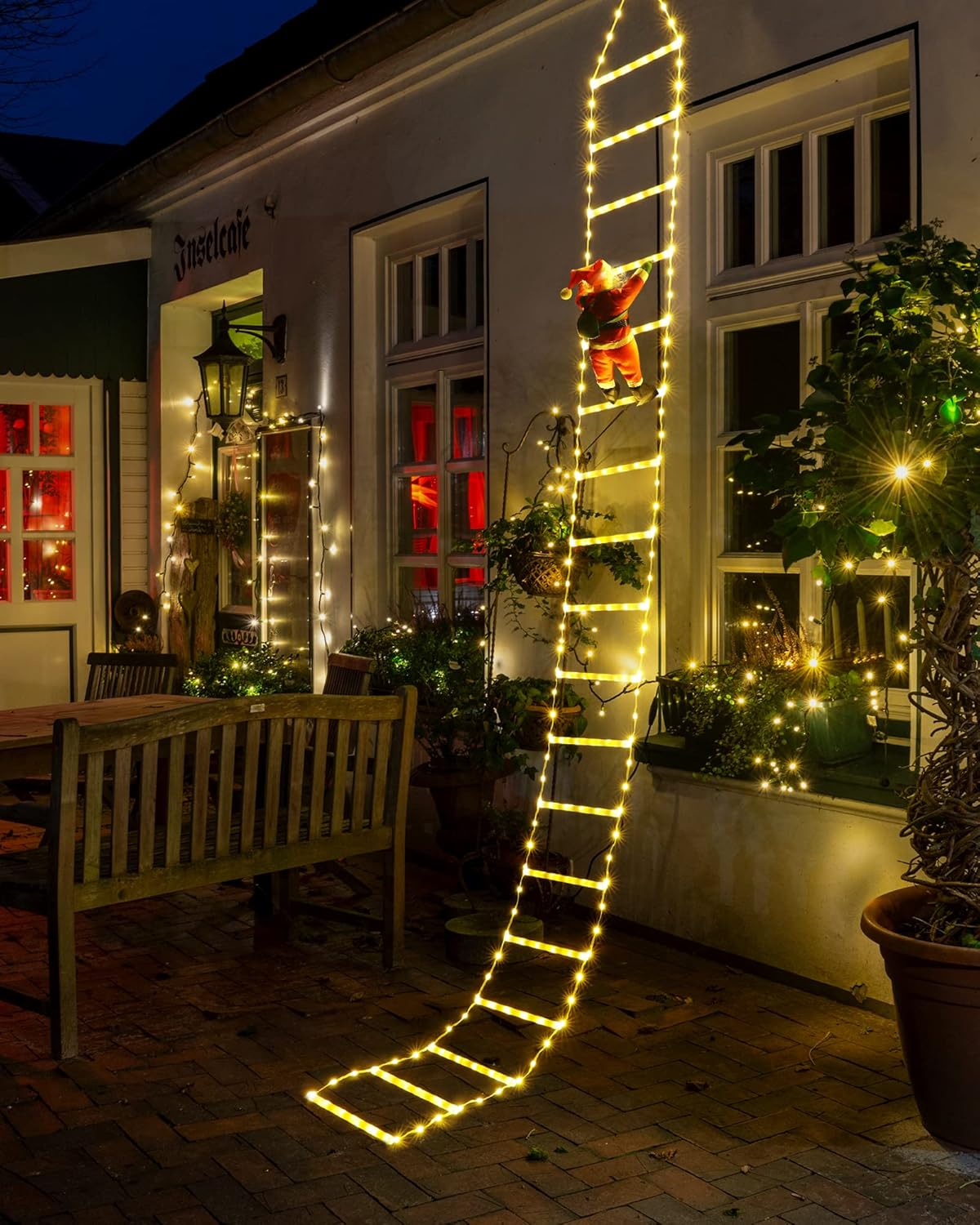 NEXVIN 9.9Ft Christmas Ladder Lights with Santa Claus - 338 LED Christmas Lights, 8 Modes, Timer Memory Function, Mains Powered, Indoor/Outdoor Garden & Xmas Tree Decorations